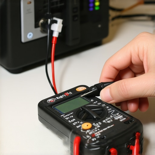 A person uses a digital multimeter to test the electrical continuity of a dishwasher sensor.