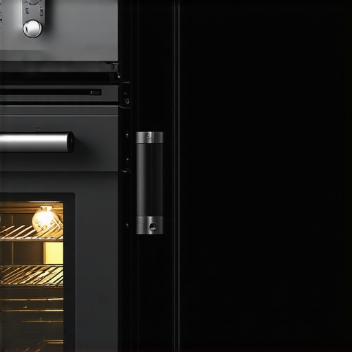 A metal locking tab on an oven hinge engaged for safe door removal