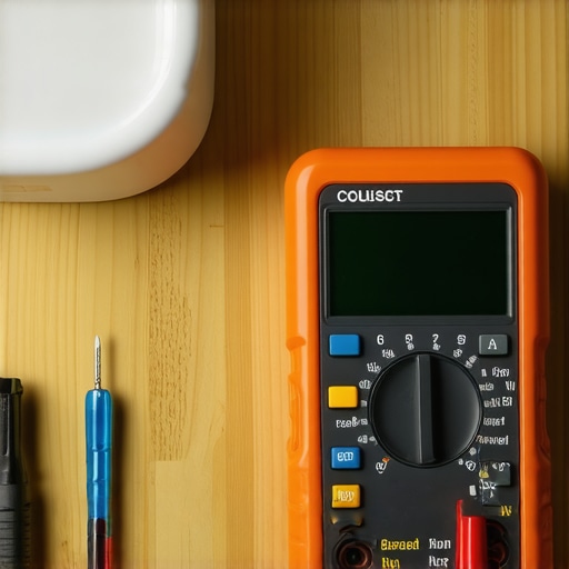 Digital multimeter and oven repair tools on a workbench