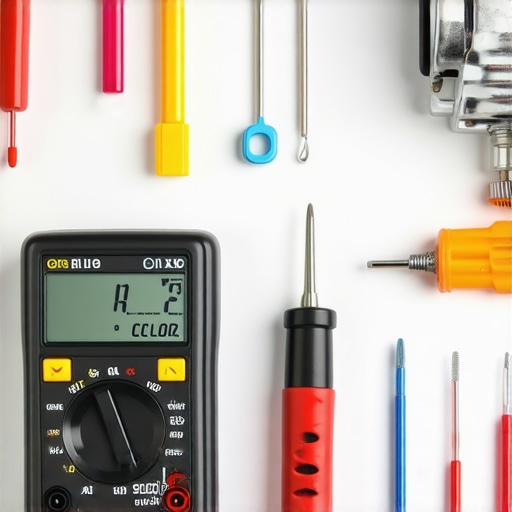 Professional diagnostic tools for dishwasher and oven repair laid out on a kitchen counter.