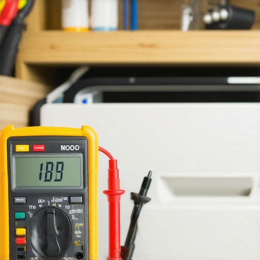 Professional digital multimeter testing dishwasher electronics