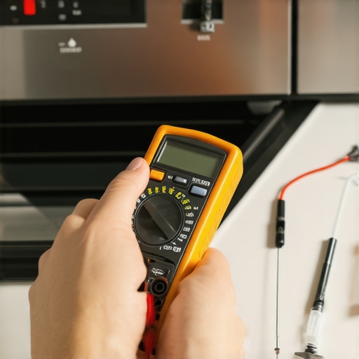 Using a multimeter to test oven components alongside DIY cleaning tools