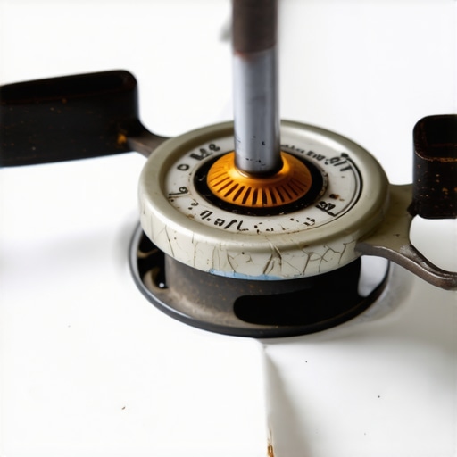 A close-up view of a damaged ceramic spark igniter on a gas range showing a hairline fracture.