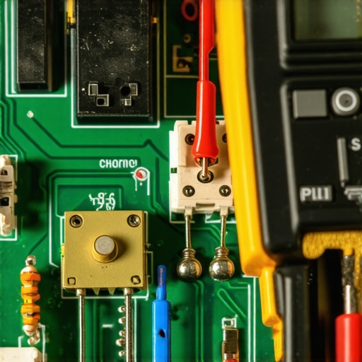 A technician using a multimeter to test for a bad relay on a scorched appliance control board.