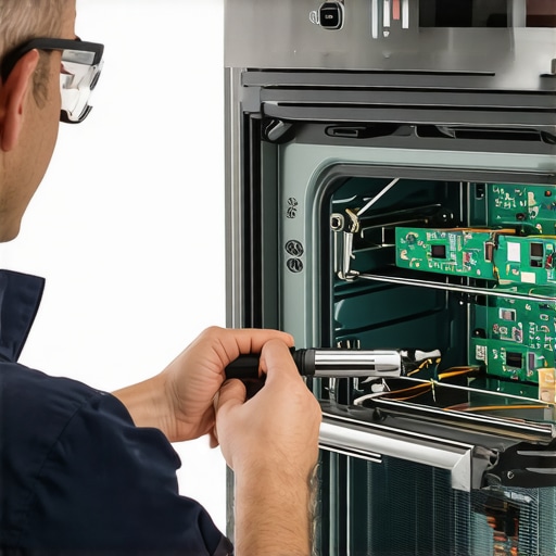 Close-up of DIY oven repair showing internal control board and wiring components.