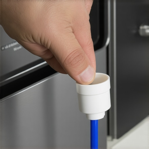 Hand inserting a plastic turbidity sensor into a dishwasher base.