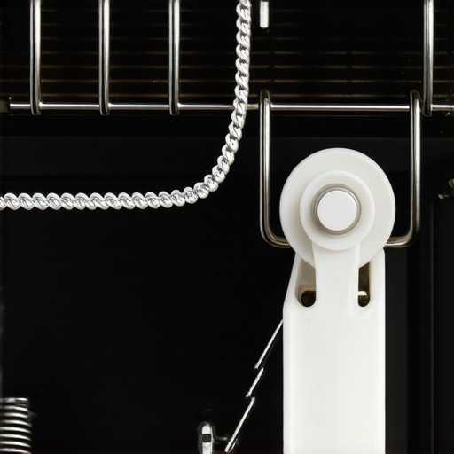 Close-up of an oven door tension cable and spring assembly for repair.