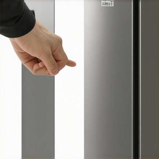 Dishwasher model number sticker on the side of a stainless steel door