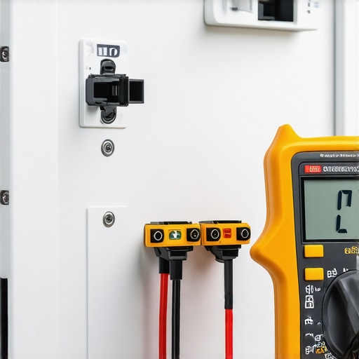 Using a multimeter to test a dishwasher door latch for continuity.
