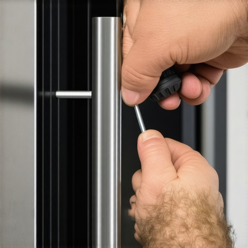 A technician demonstrates the proper manual torque application on a replacement oven handle screw to prevent stripping.