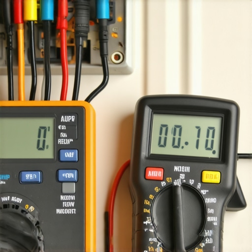 A technician using a multimeter to check the resistance of an oven sensor to troubleshoot a thermal runaway issue.
