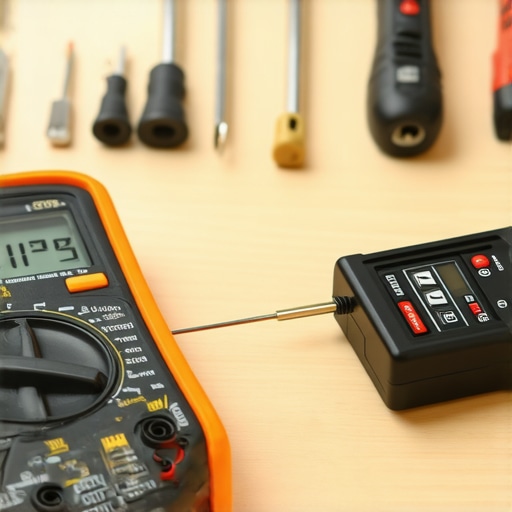 A digital multimeter being used to test an oven heating element for resistance.