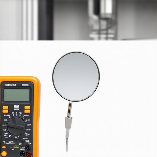 A multimeter and inspection mirror used for dishwasher and oven repair diagnostics.