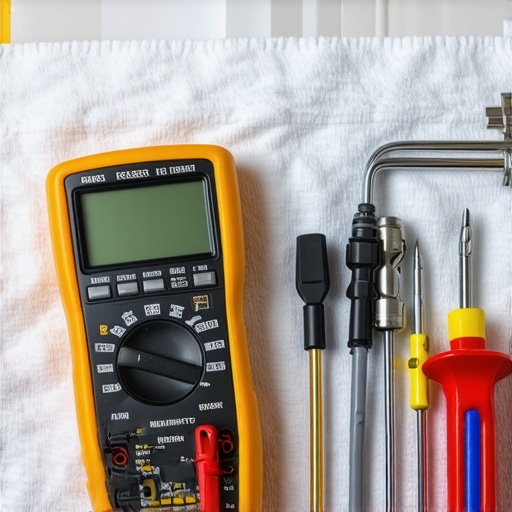 Close up of a digital multimeter and magnetic nut drivers used for oven and dishwasher repair diagnostics.