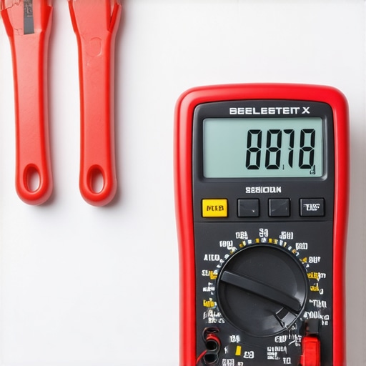 A digital multimeter testing an oven heating element for resistance.