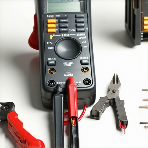 A digital multimeter and tools used for testing oven components and gas igniters.