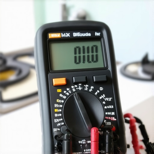A digital multimeter being used to check the electrical continuity of an appliance component.