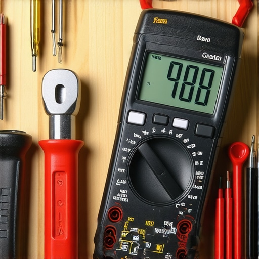Close up of a digital multimeter testing a dishwasher heating element for continuity.