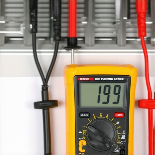 Professional Multimeter Testing Oven Element Close-up of a multimeter testing the continuity of an oven heating element for repair.