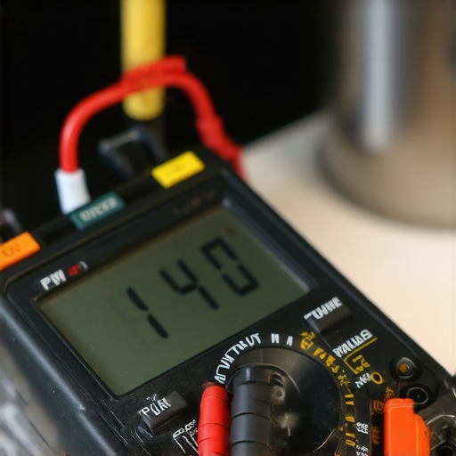 A digital multimeter being used to test the continuity and resistance of an oven bake element.
