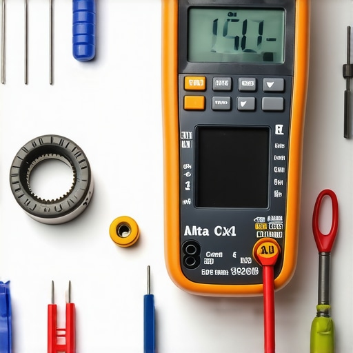 A technician using a professional digital multimeter to test the resistance of an oven bake element on a workbench.