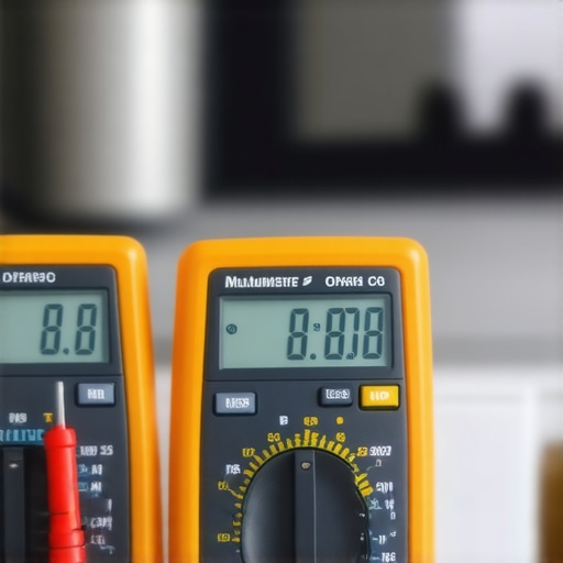 A digital multimeter being used to test the ohm resistance of an appliance sensor for accurate diagnostics.
