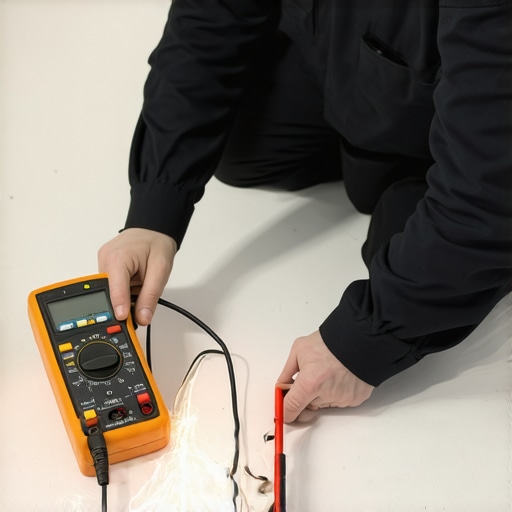 Professional Multimeter Testing of an Oven Igniter A technician testing the amperage of a glowing oven igniter with a digital multimeter.
