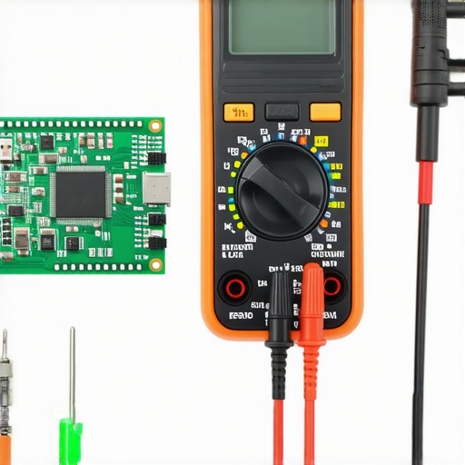 A digital multimeter testing an oven control board for resistance and voltage.