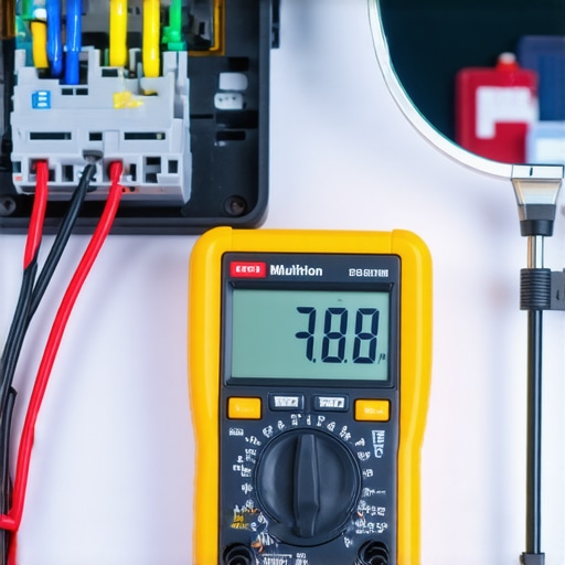 A multimeter and inspection mirror used to diagnose dishwasher and oven electrical components.