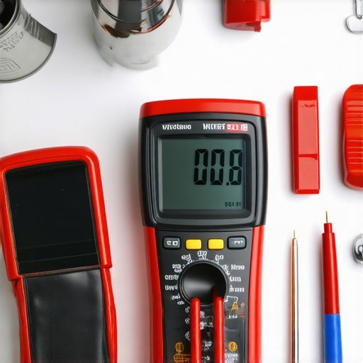 Technician using a digital multimeter and contact cleaner on an oven circuit board