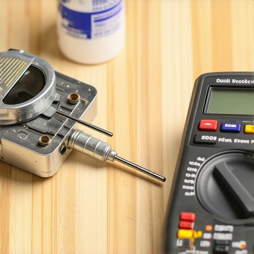 Close up of a technician using a multimeter to test oven element terminals
