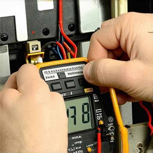 Technician testing oven heating element resistance with a multimeter