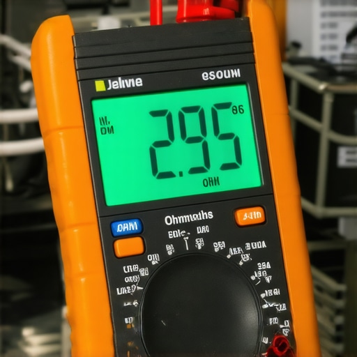 A digital multimeter showing a specific ohm reading for an appliance motor test.