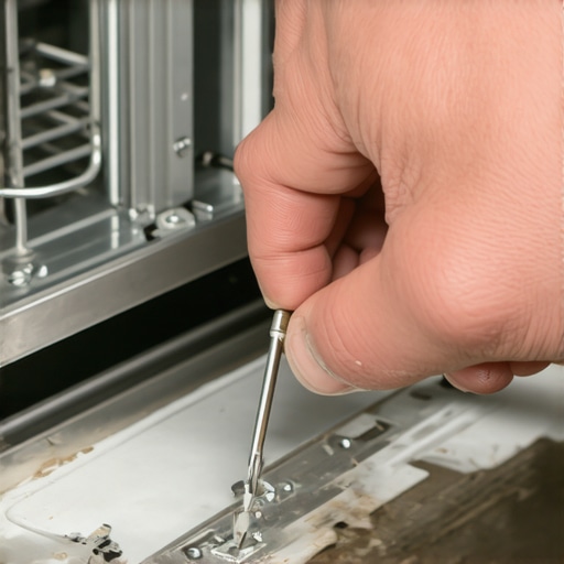 A DIY repairer removing the inner panel screws from a dishwasher door.