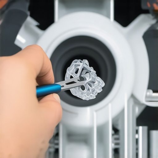 Close-up of a piece of glass being removed from a dishwasher impeller with pliers
