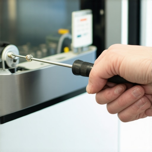 Technician removing screws from the interior of a dishwasher door to fix the detergent dispenser.