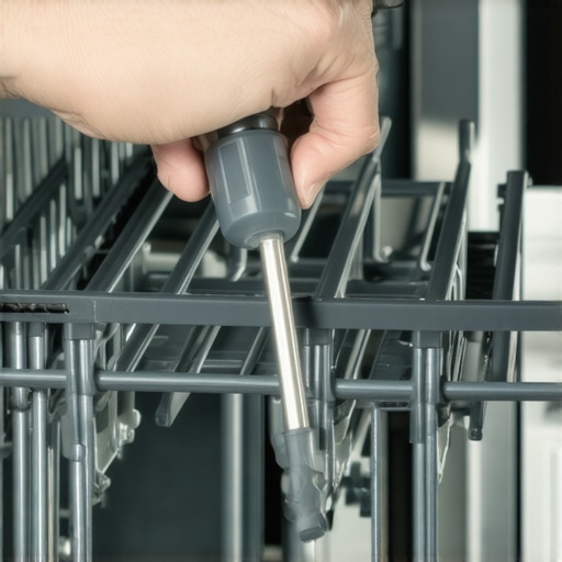 A person using a tool to remove the plastic rail clips from a dishwasher rack