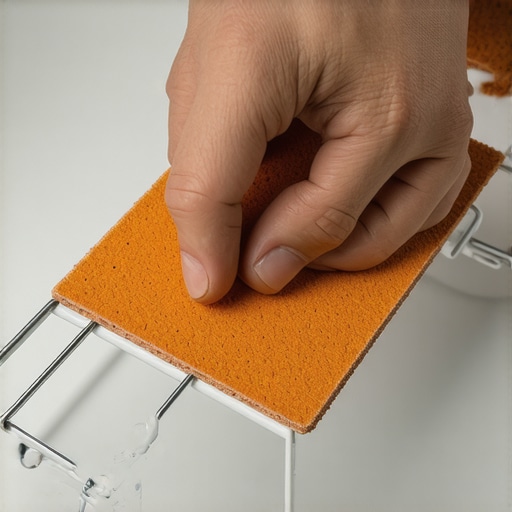 Removing rust from a dishwasher rack tine with sandpaper before recoating.