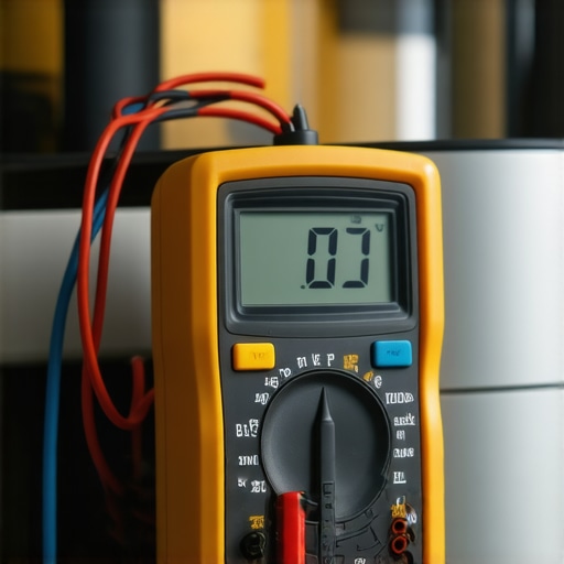 A multimeter probing a burnt appliance wire to show resistance and voltage drop issues.
