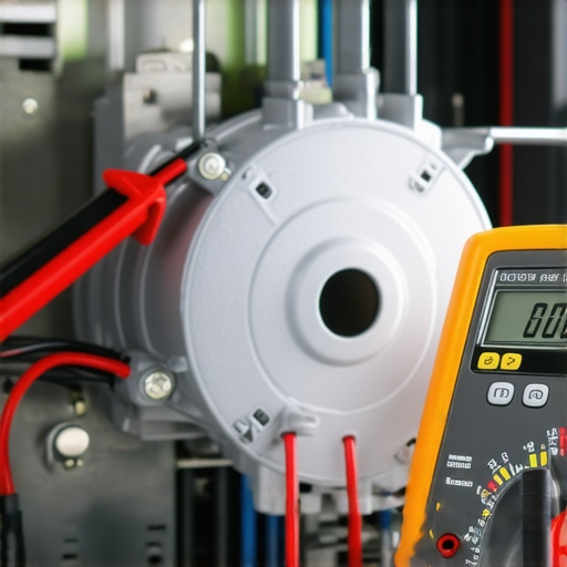A technician using a multimeter to check the continuity of a dishwasher heating element coil