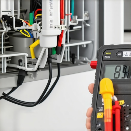 Technician using a multimeter to check a dishwasher part for continuity