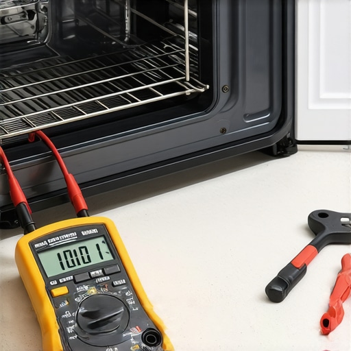 Using a multimeter to check an oven heating element for electrical failure.