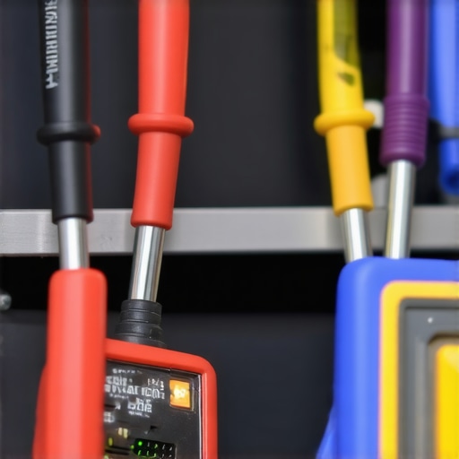 Close-up of a multimeter testing an oven heating element for electrical resistance.