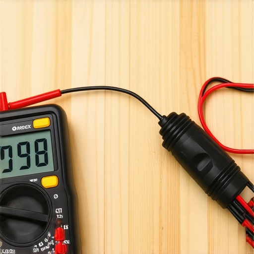 A digital multimeter testing the ohms of an oven broil element to check for continuity.