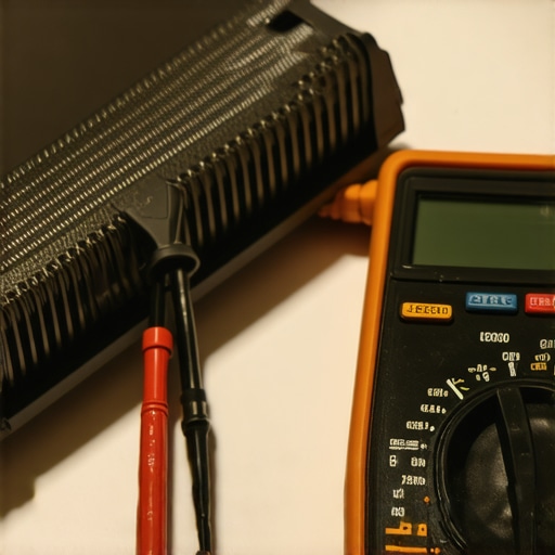 Multimeter probes touching the terminals of an electric oven broiler element to test for resistance.