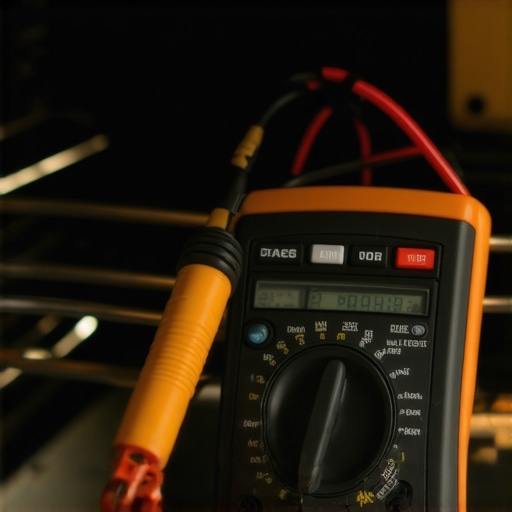 A technician using a multimeter to test an oven heating element for electrical continuity and resistance.