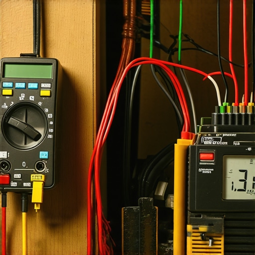 A technician using a multimeter to diagnose electrical issues in a kitchen oven.
