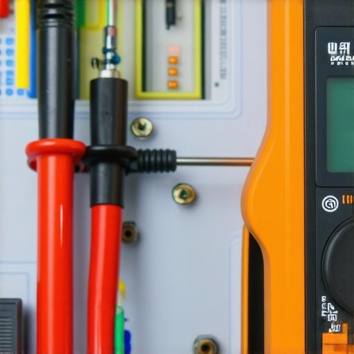 Close up of a person using a multimeter to test an oven's electrical components for continuity.