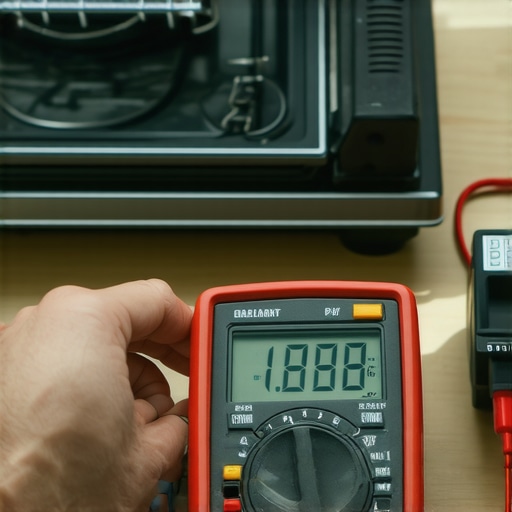 Technician using a digital multimeter to diagnose a faulty oven heating element
