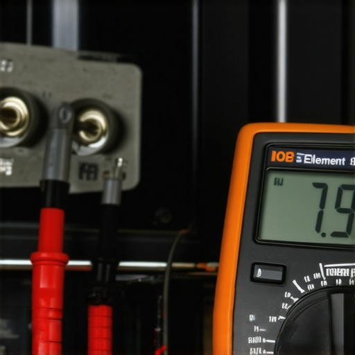 Close up of a multimeter probing an oven heating element to check for continuity and resistance.